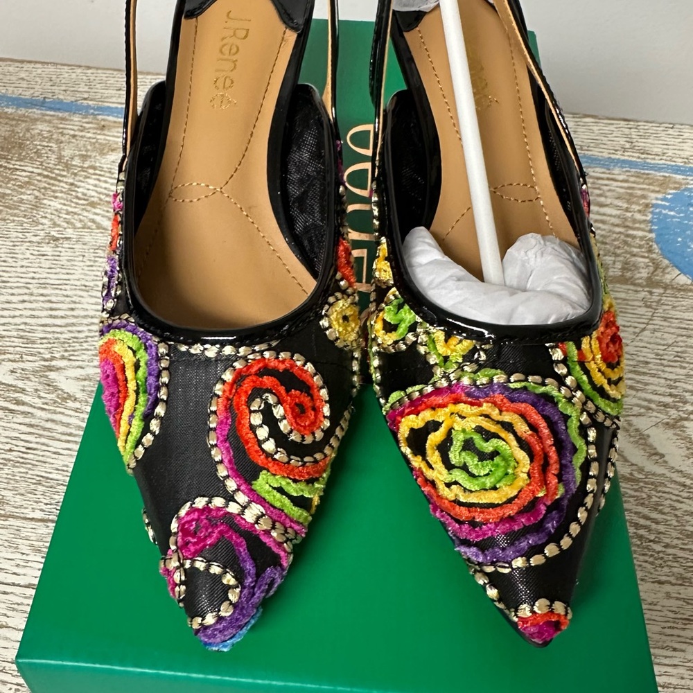 J.Renee Black Heels with Vibrant Swirl Accents